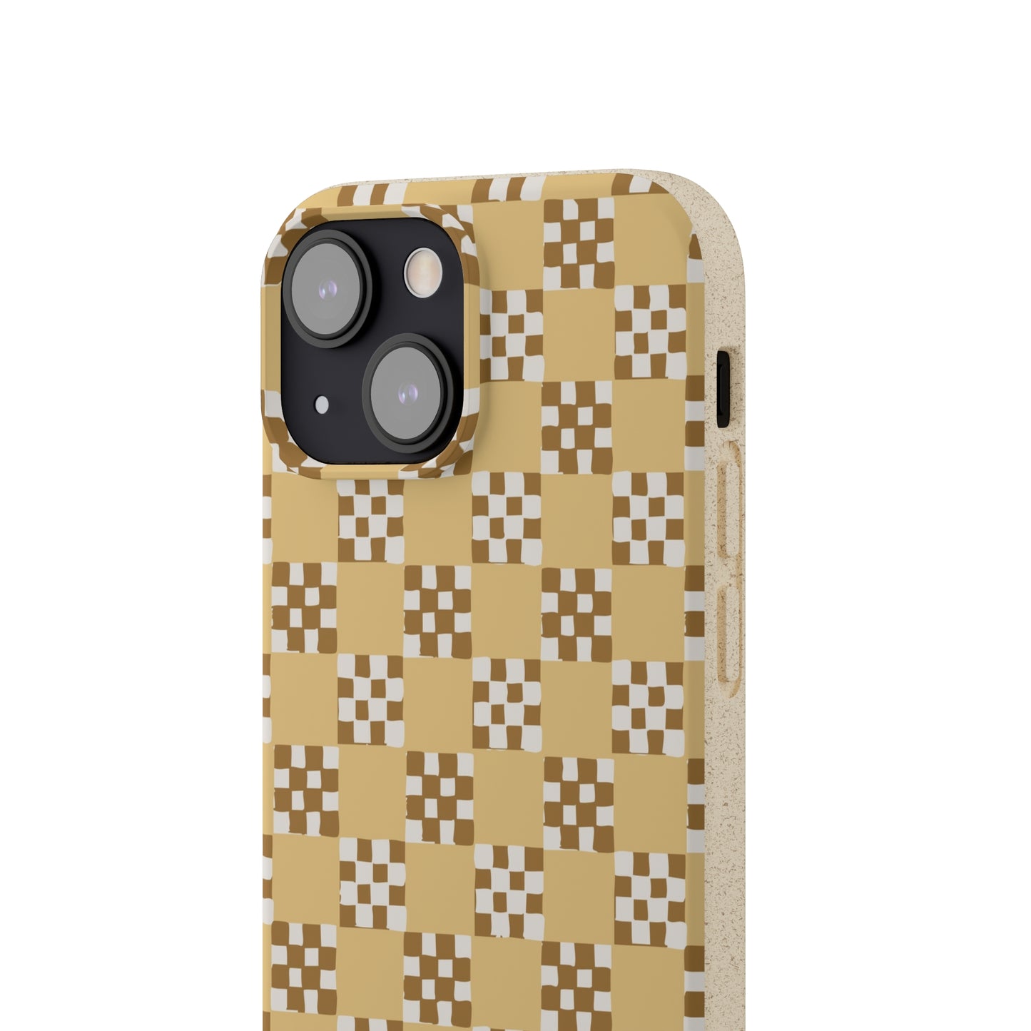 Checkered Quilt Biodegradable Phone Case, butter yellow, white and toffee