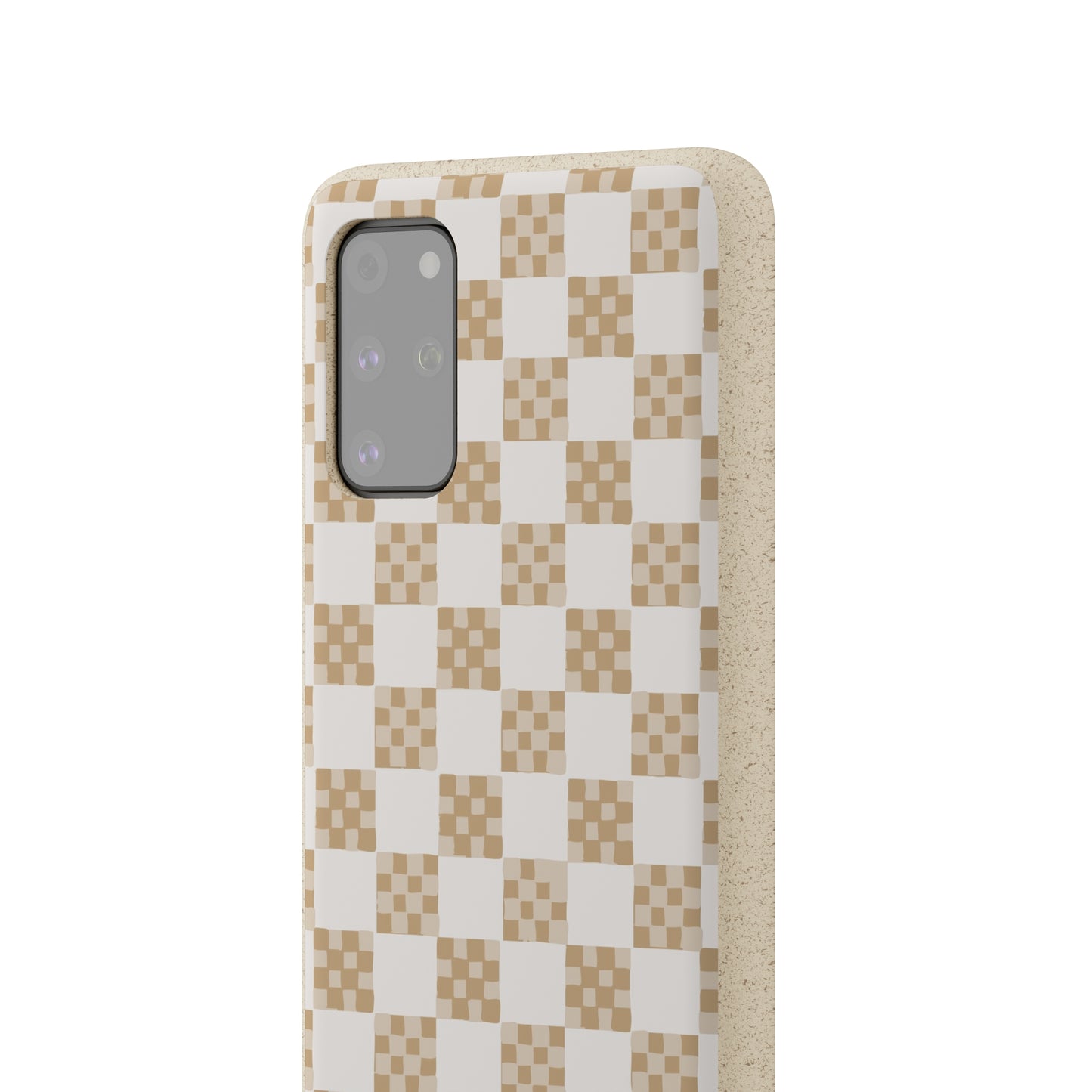 Checkered Quilt Biodegradable Phone Case, tan and white