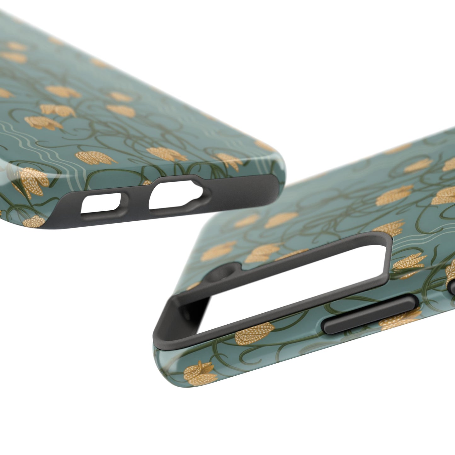 Campanas Floral Tough Phone Case — Dusty Blue and Marigold Wildflower Protective Cover, Personalizable