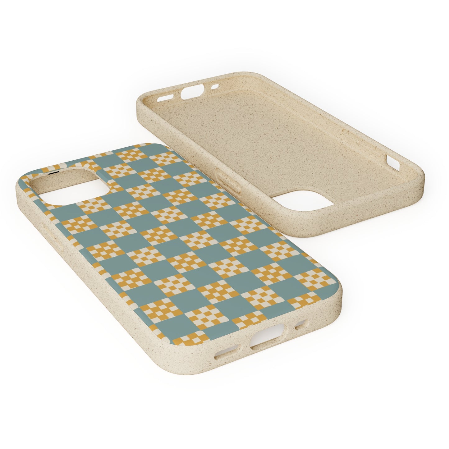 Checkered Quilt Biodegradable Phone Case, light blue and yellow