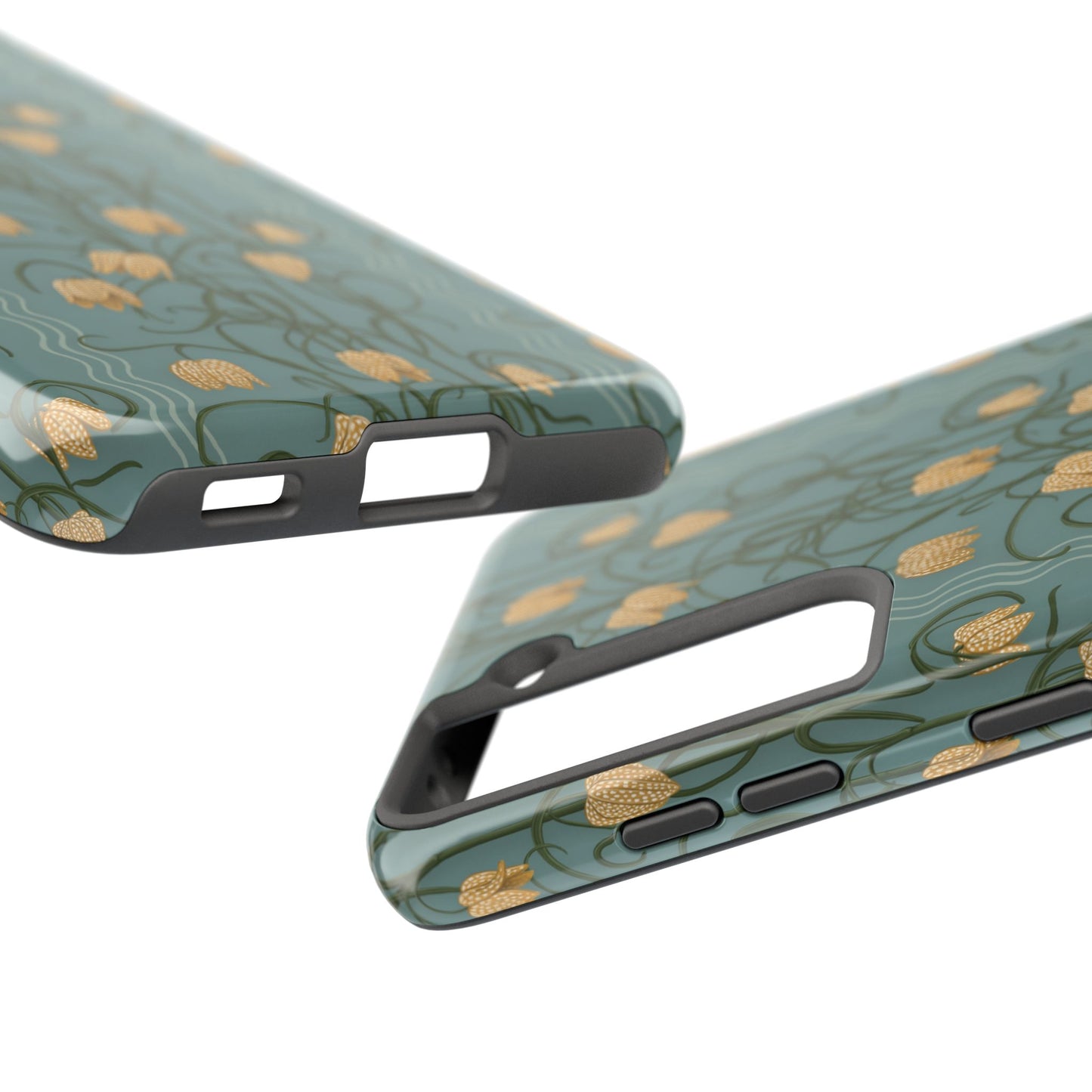 Campanas Floral Tough Phone Case — Dusty Blue and Marigold Wildflower Protective Cover, Personalizable