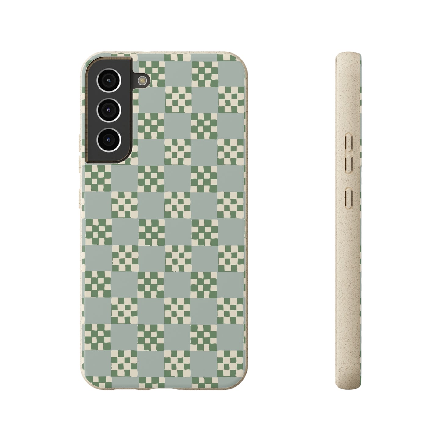 Checkered Quilt Biodegradable Phone Case, mint and green