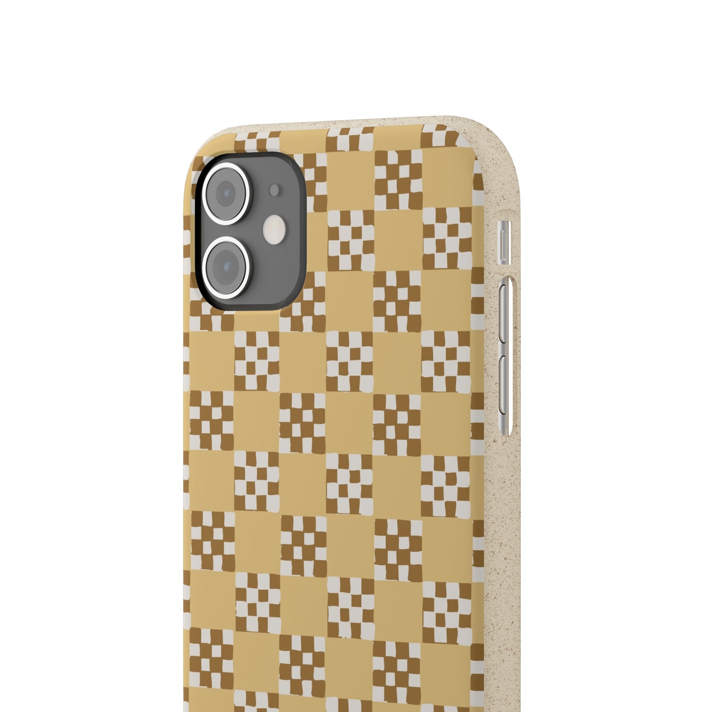 Checkered Quilt Biodegradable Phone Case, butter yellow, white and toffee