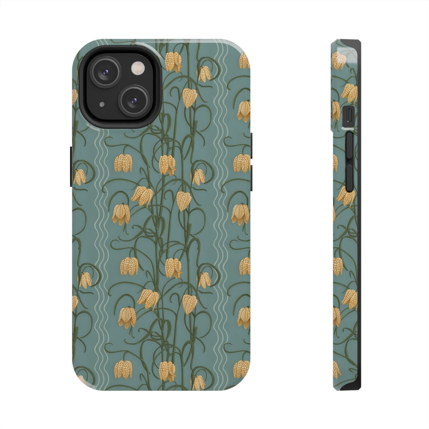 Campanas Floral Tough Phone Case — Dusty Blue and Marigold Wildflower Protective Cover, Personalizable
