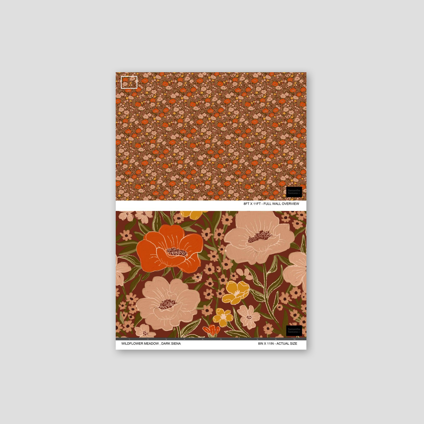 Wildflower Meadow Wallpaper, dark siena