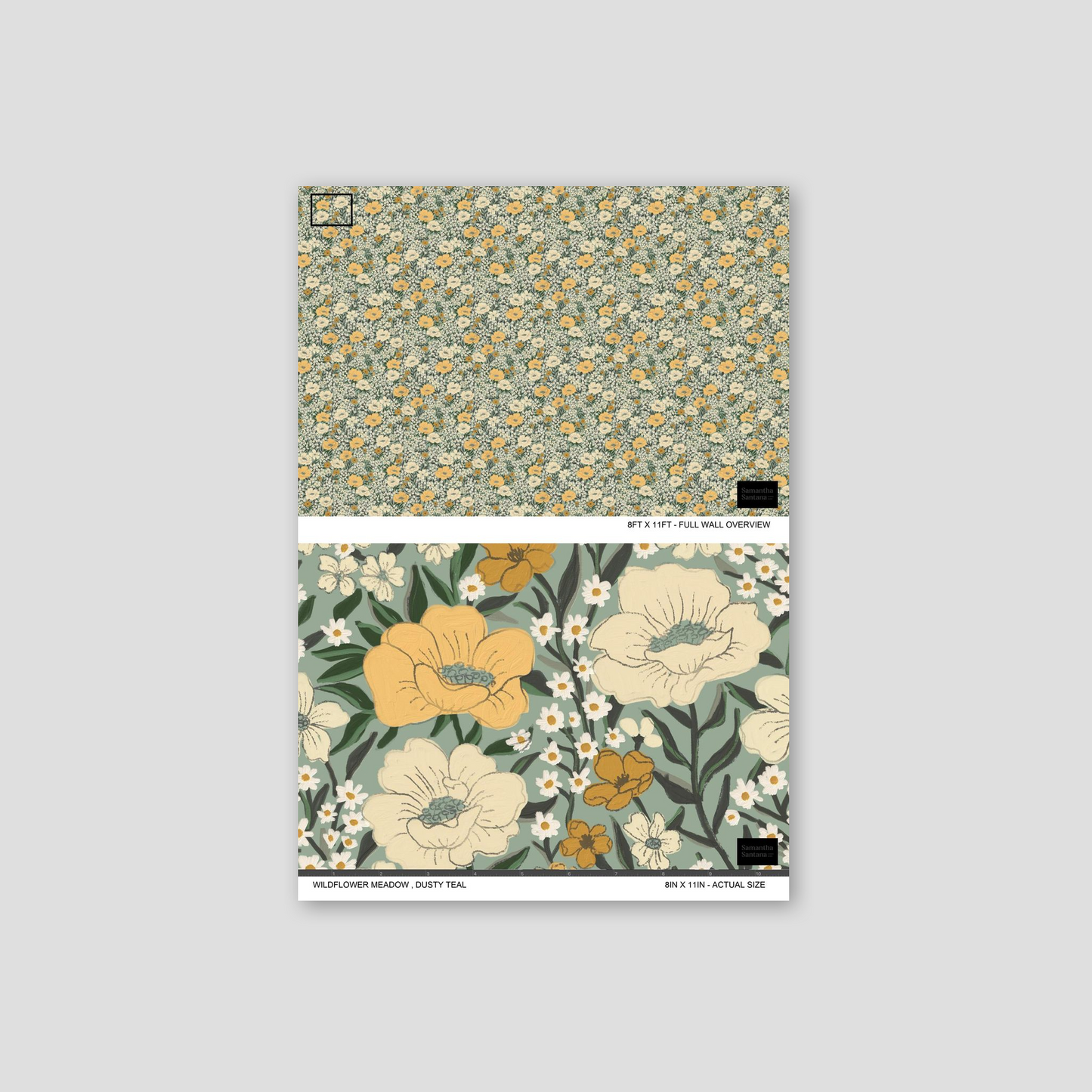 Wildflower Meadow Wallpaper, dusty teal