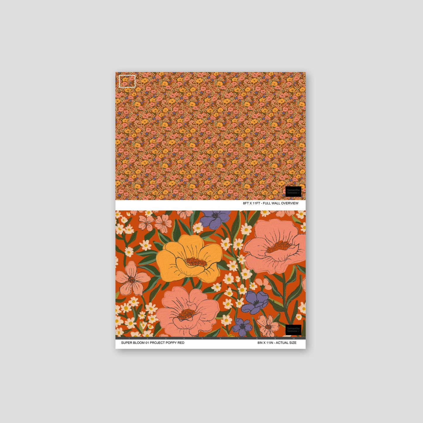 Wildflower Meadow Wallpaper, poppy red