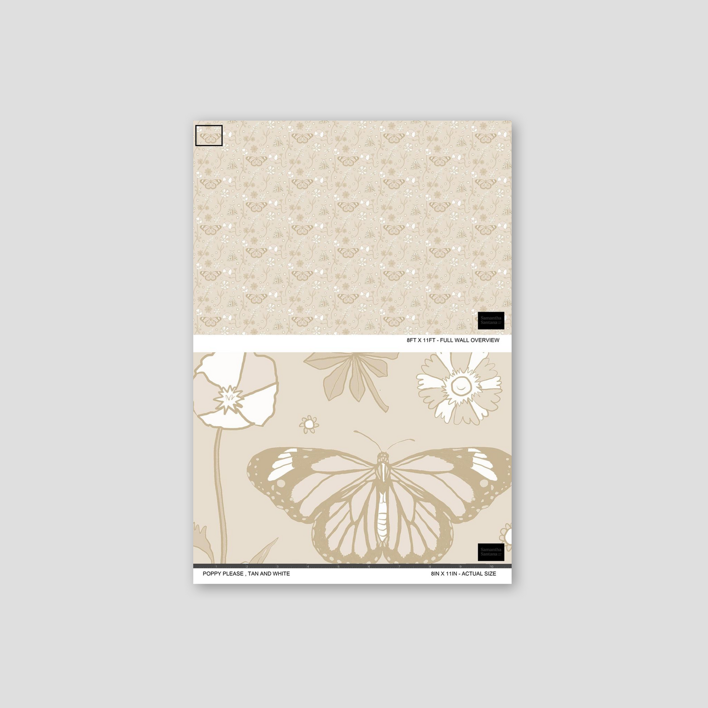 Poppy Please Wallpaper, tan and white