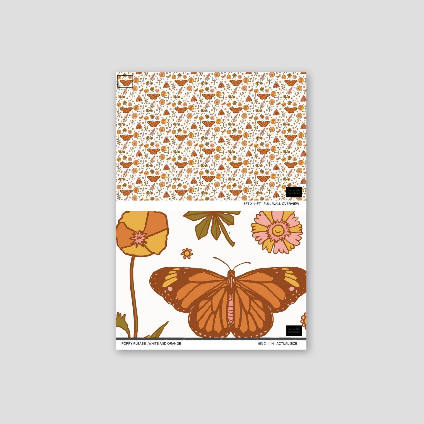 Poppy Please Wallpaper, white and orange