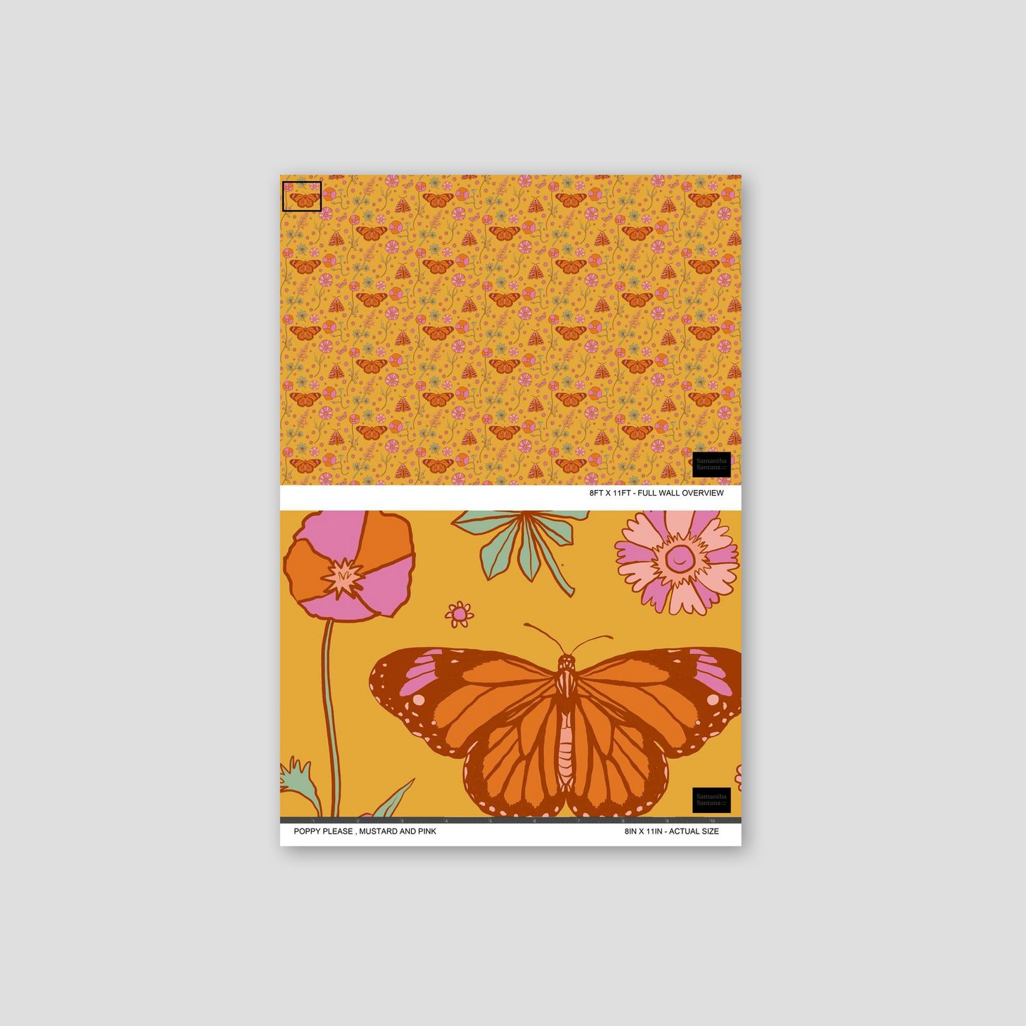 Poppy Please Wallpaper, mustard and pink