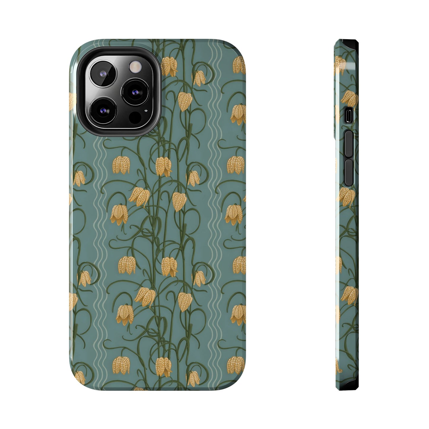 Campanas Floral Tough Phone Case — Dusty Blue and Marigold Wildflower Protective Cover, Personalizable