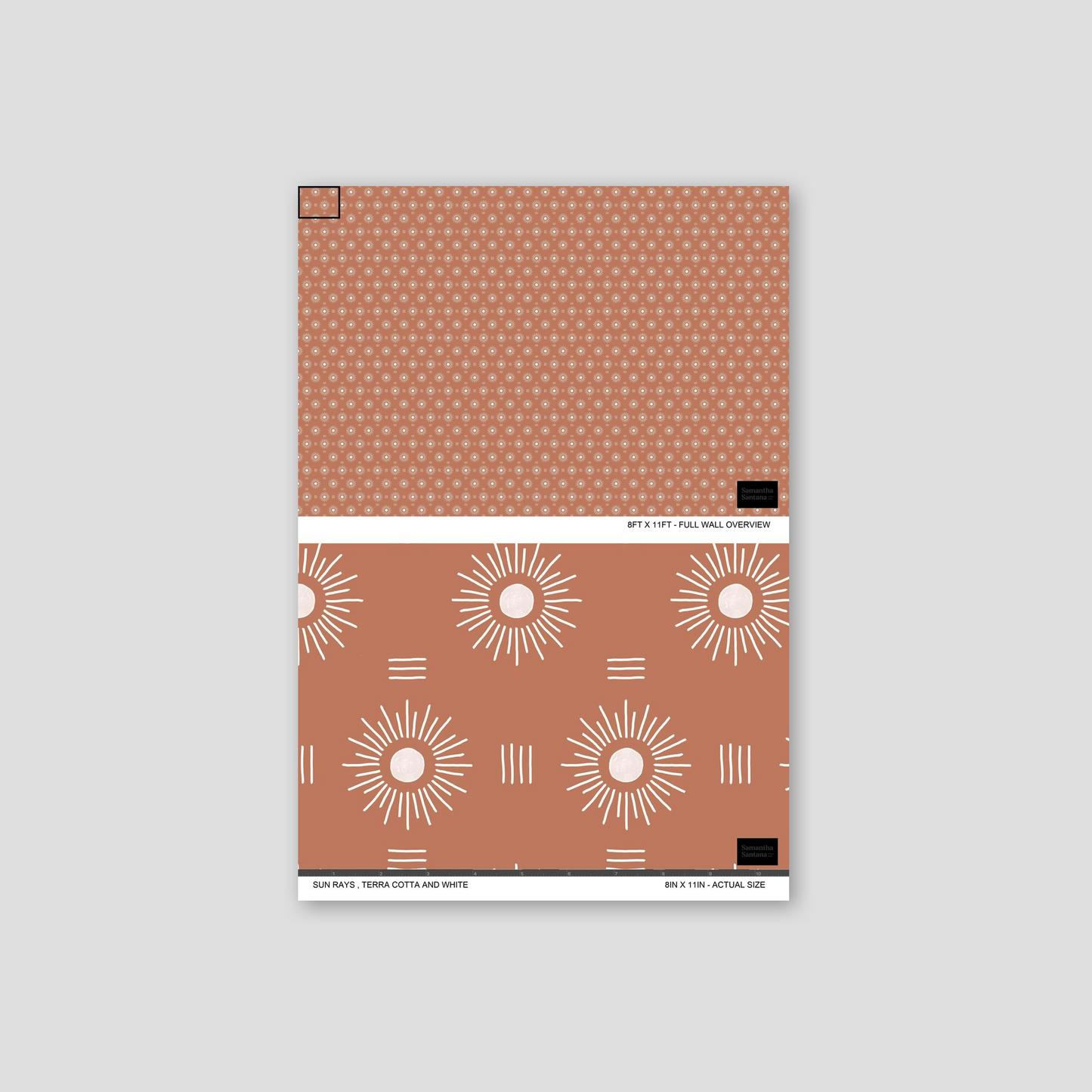 Sun Rays Wallpaper, terra cotta and white