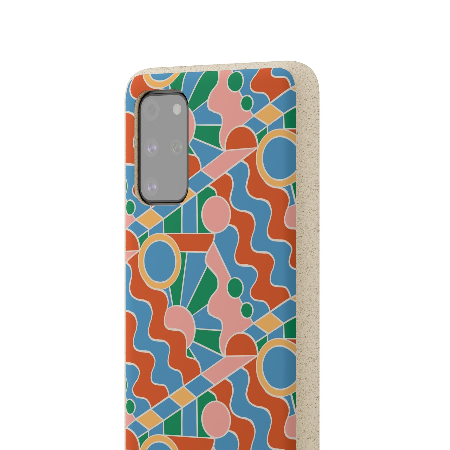 Day Trippin' Biodegradable Phone Case, blue, green, pink and brick red