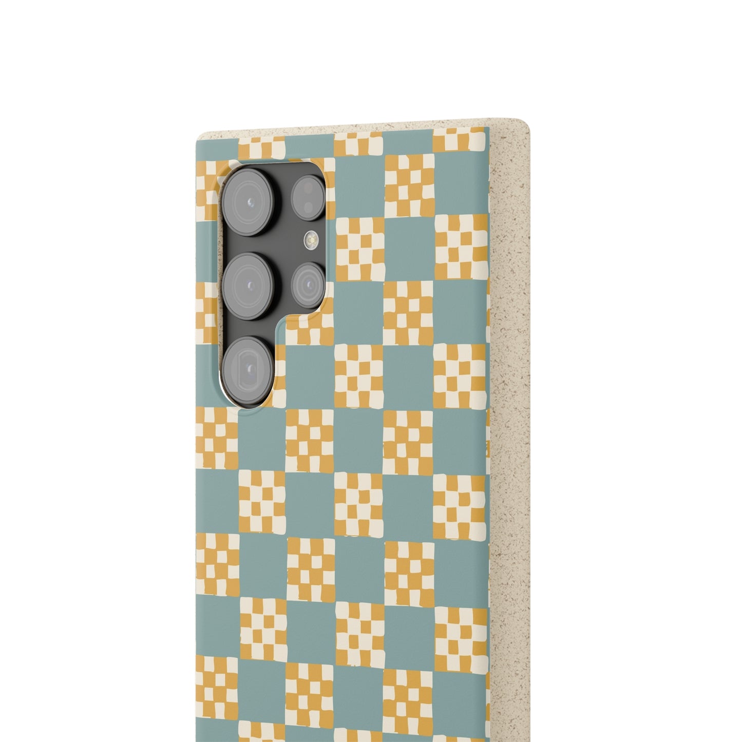 Checkered Quilt Biodegradable Phone Case, light blue and yellow