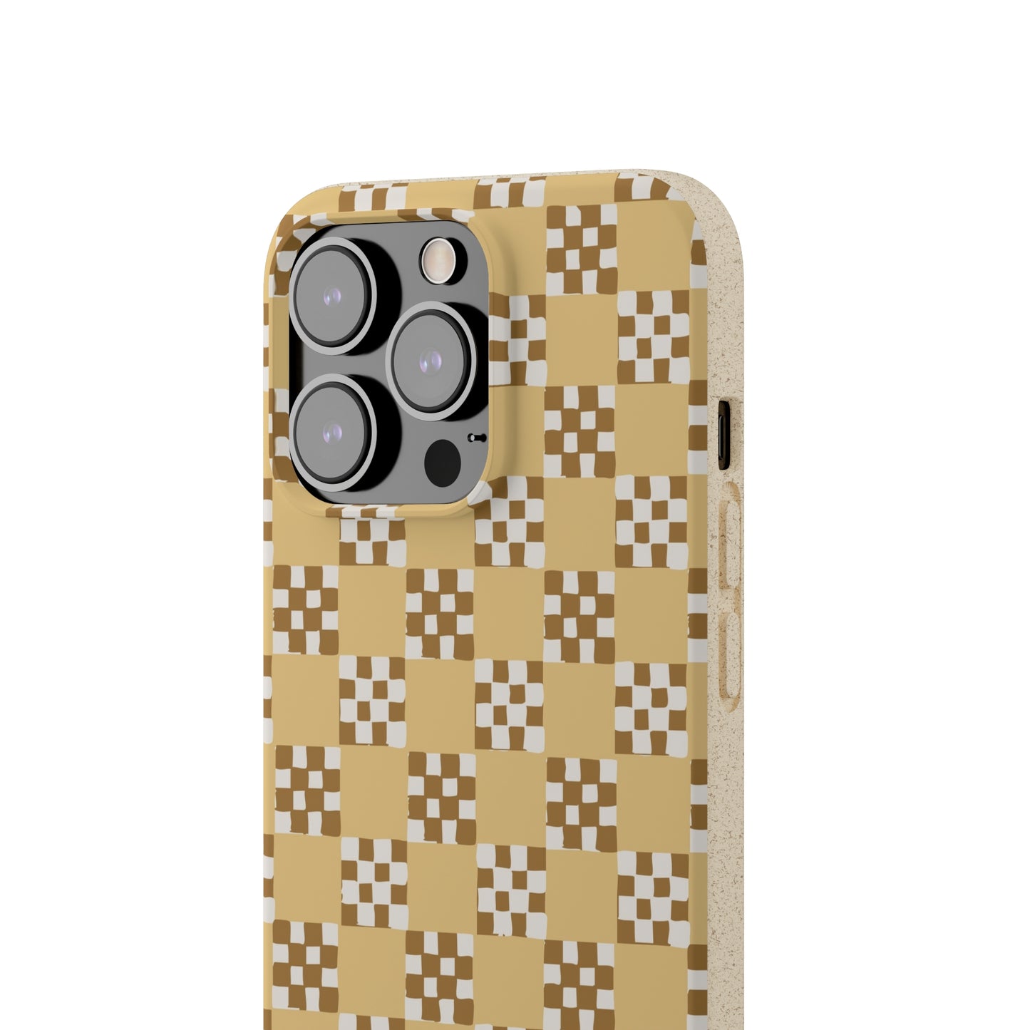 Checkered Quilt Biodegradable Phone Case, butter yellow, white and toffee