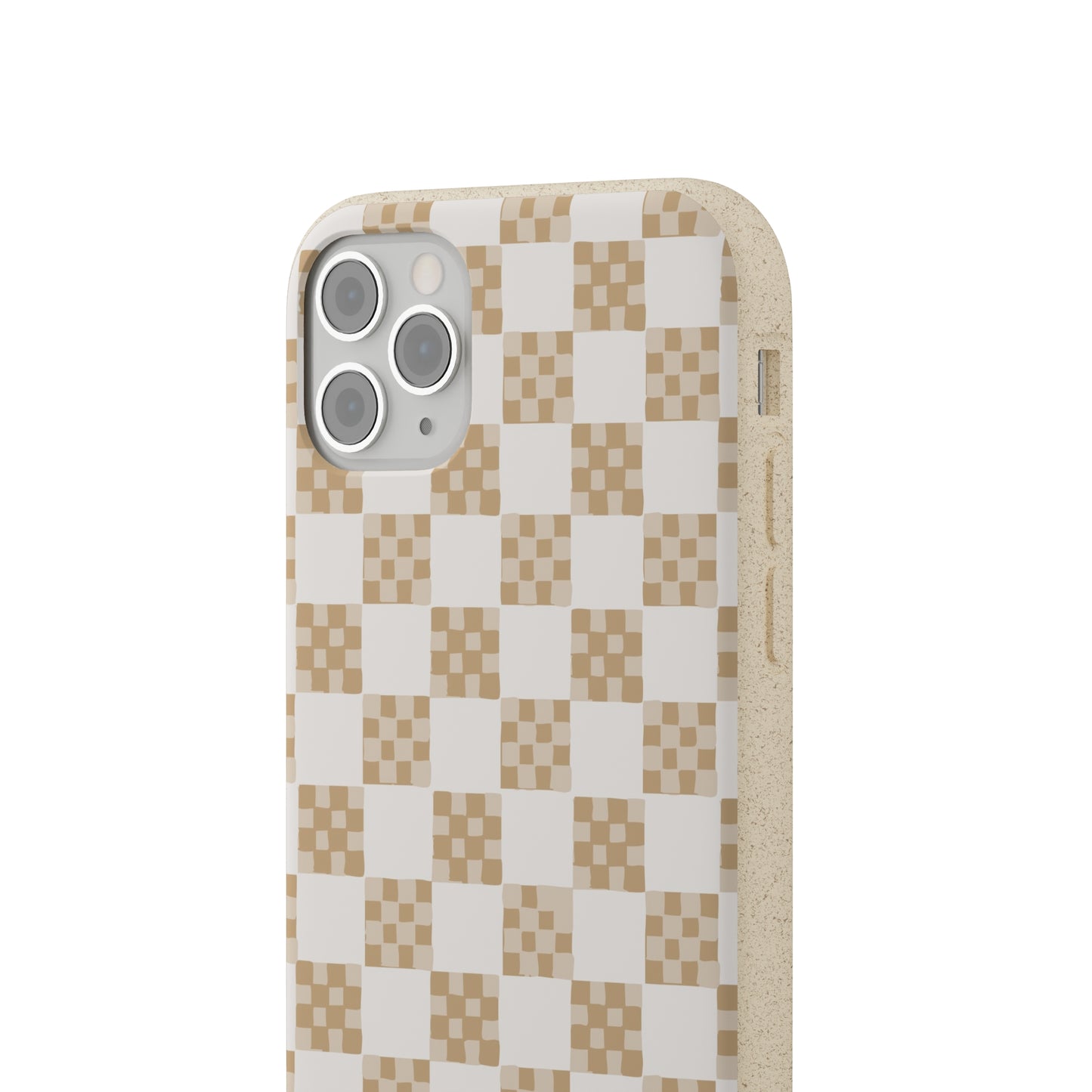 Checkered Quilt Biodegradable Phone Case, tan and white