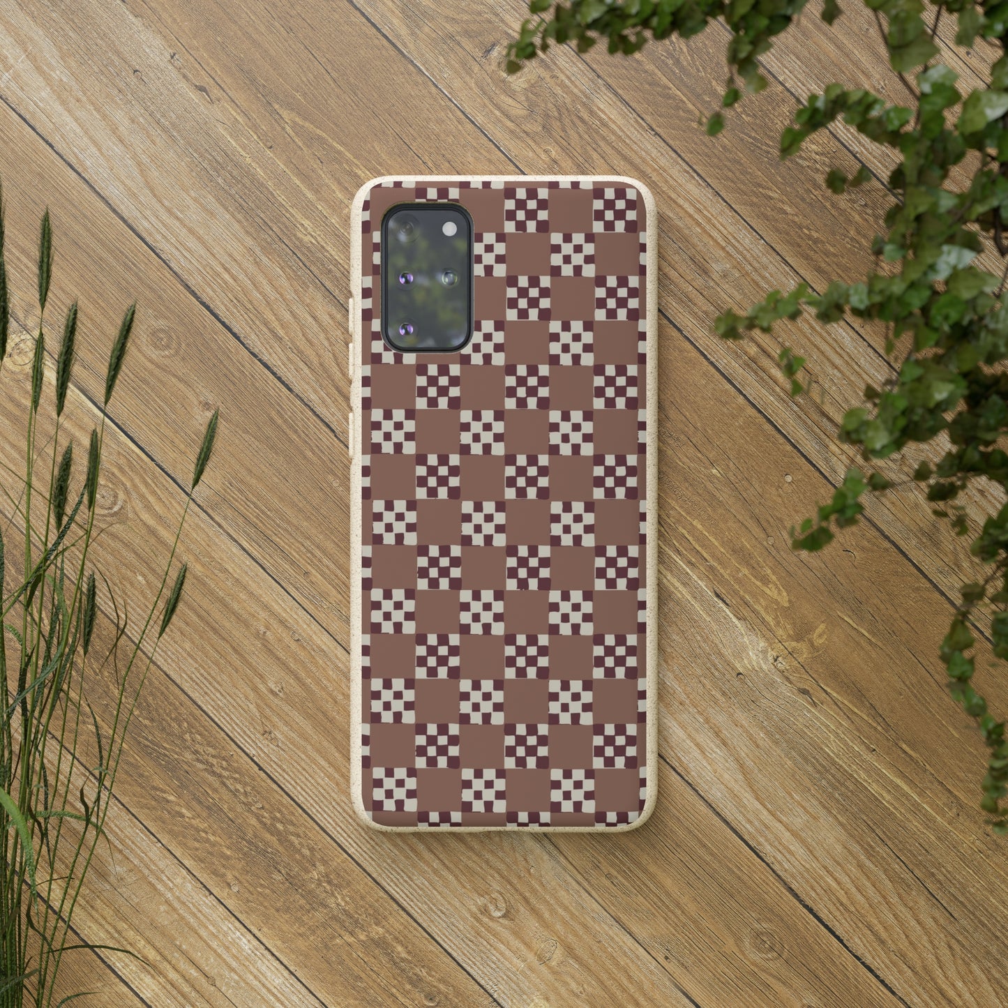 Checkered Quilt Biodegradable Phone Case, mocha mousse