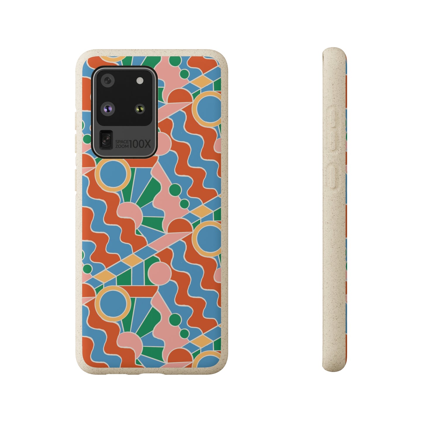 Day Trippin' Biodegradable Phone Case, blue, green, pink and brick red