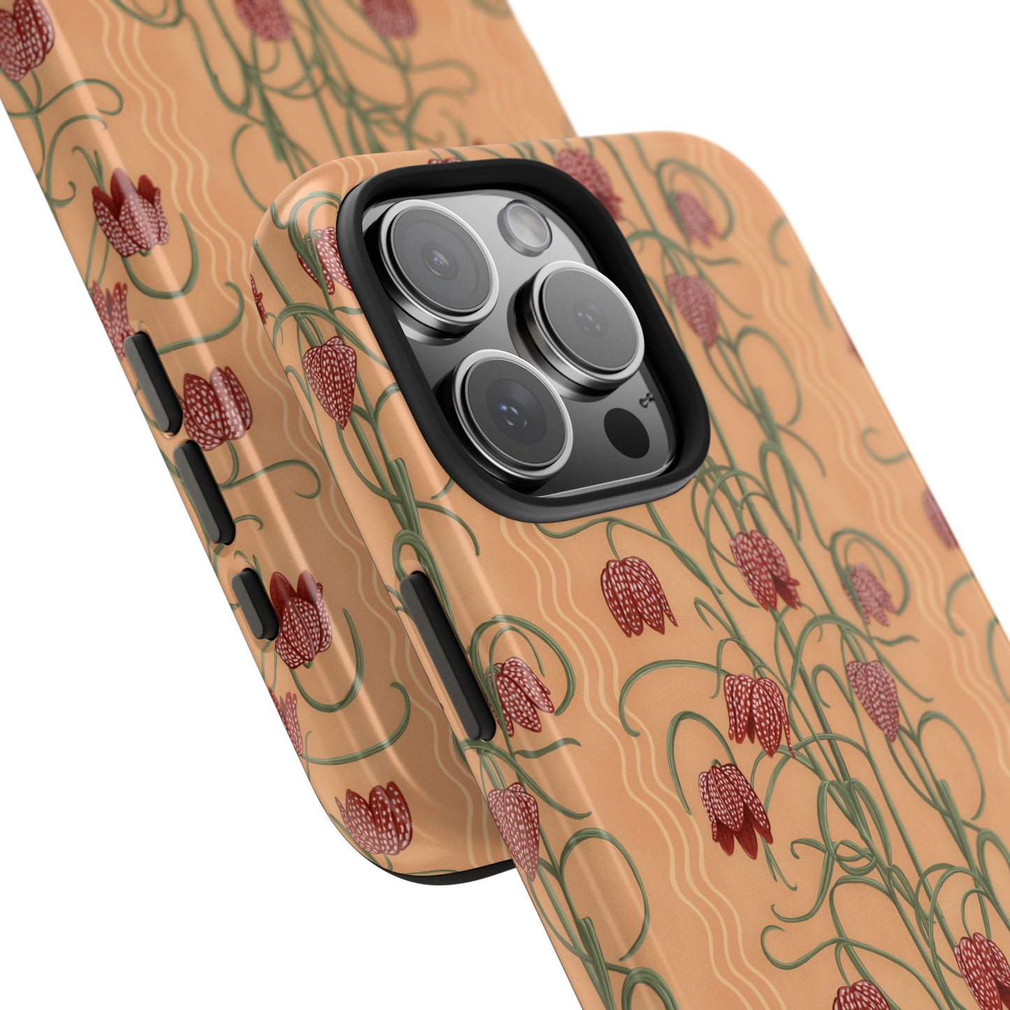 Campanas Floral Tough Phone Case — Peach and Rust Wildflower Protective Cover, Personalizable