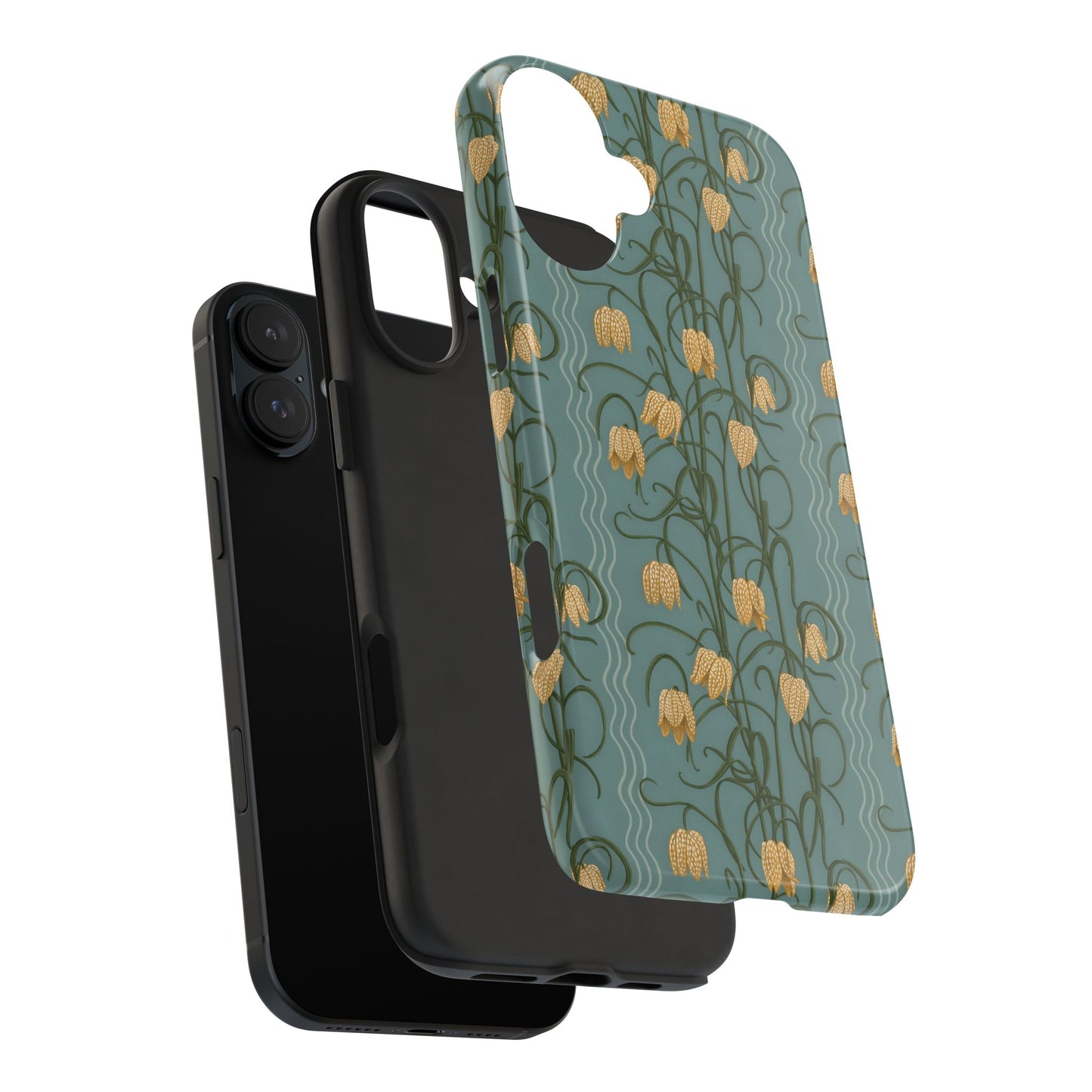 Campanas Floral Tough Phone Case — Dusty Blue and Marigold Wildflower Protective Cover, Personalizable
