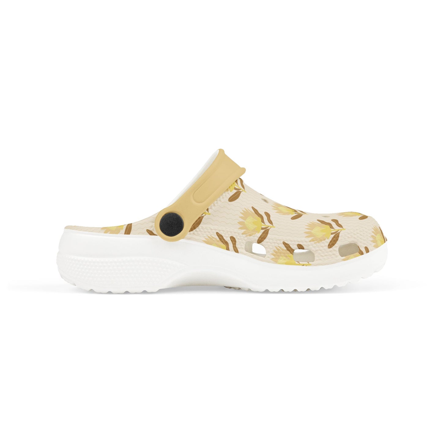King Protea Floral Kid's EVA Foam Clogs — Neutral and Brown Mustard All-Over Print Slip-on Shoes