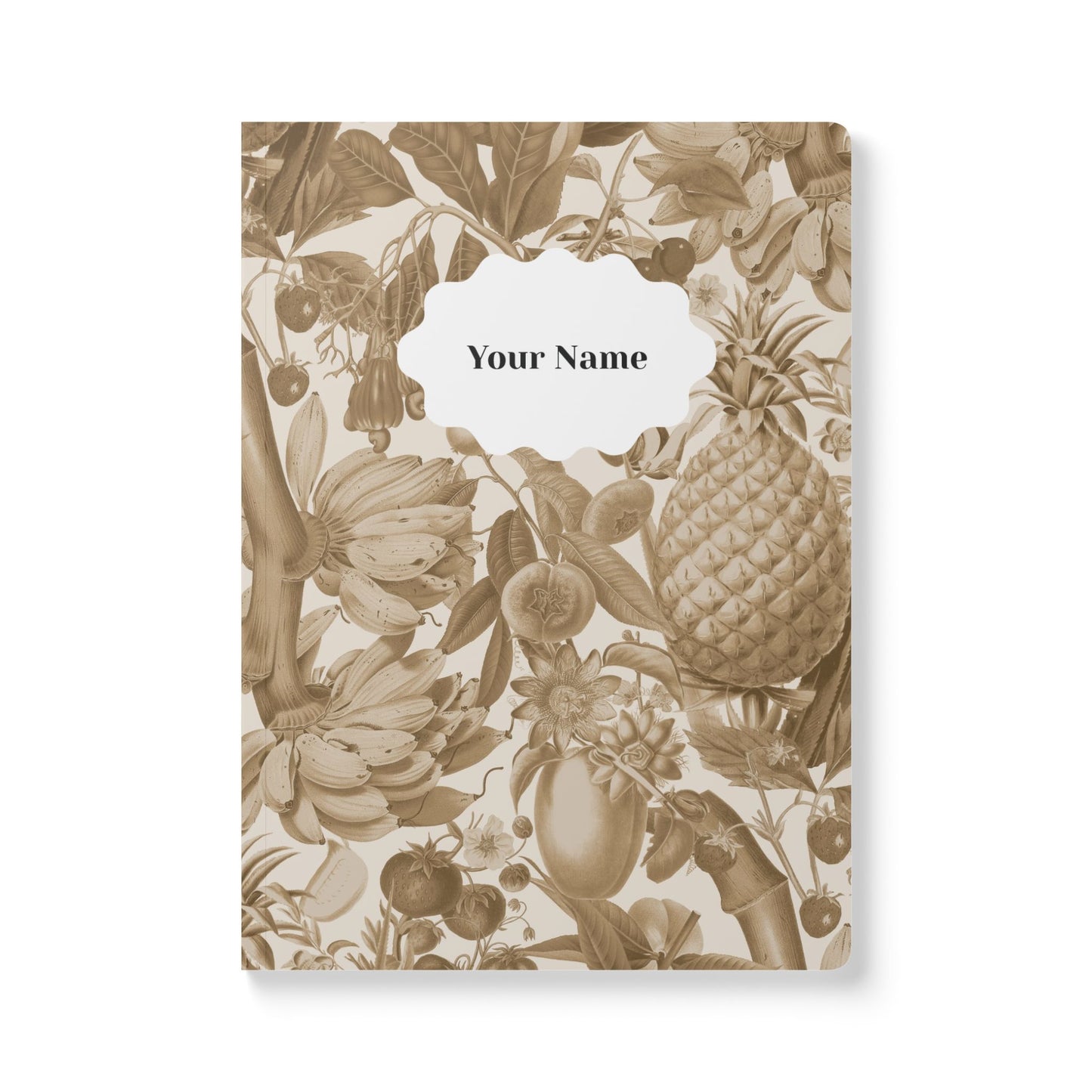 Juicy Fruit Softcover Personalized Journal, off-white and tan (add your name)