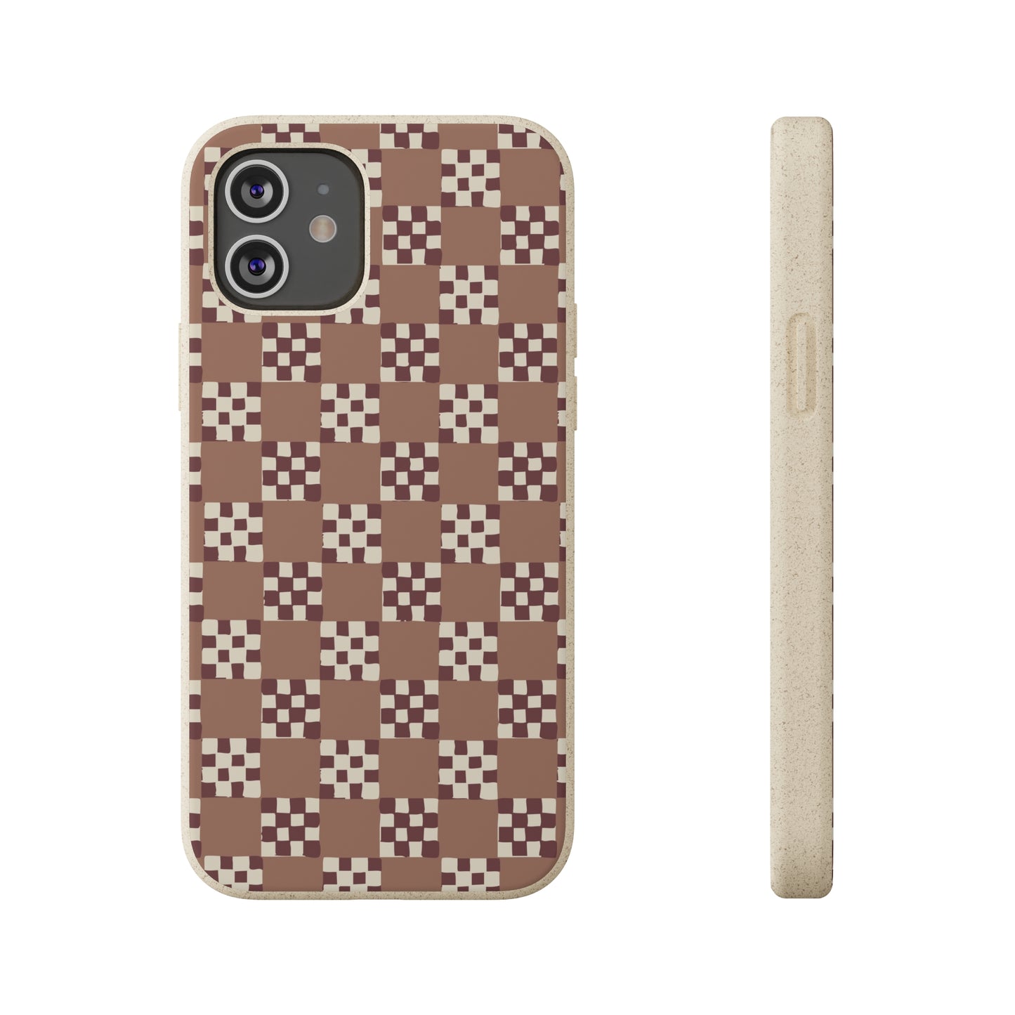 Checkered Quilt Biodegradable Phone Case, mocha mousse