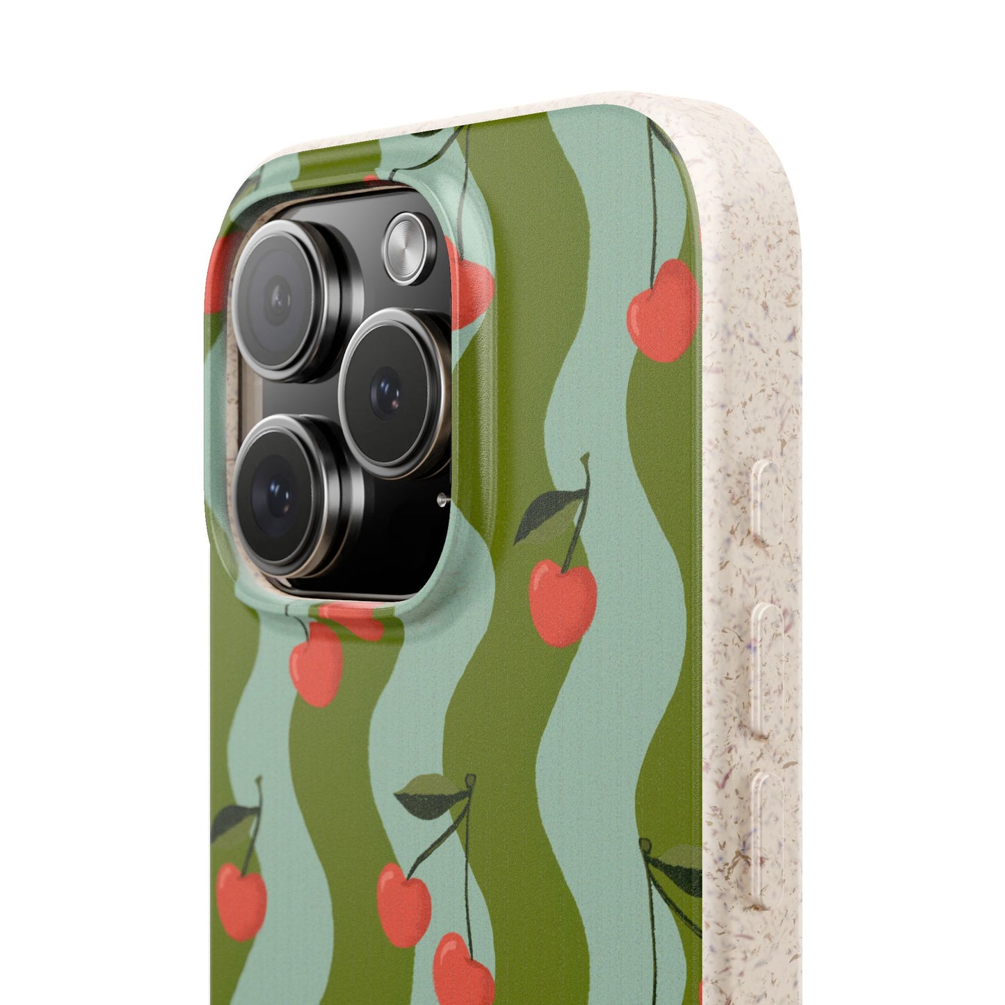 Wavy Cherry Phone Case - teal and green - Eco-Friendly, Biodegradable