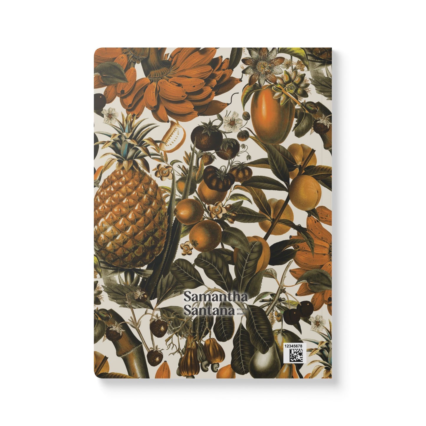 Juicy Fruit Softcover Personalized Journal, off-white and mustard yellow (add your name)