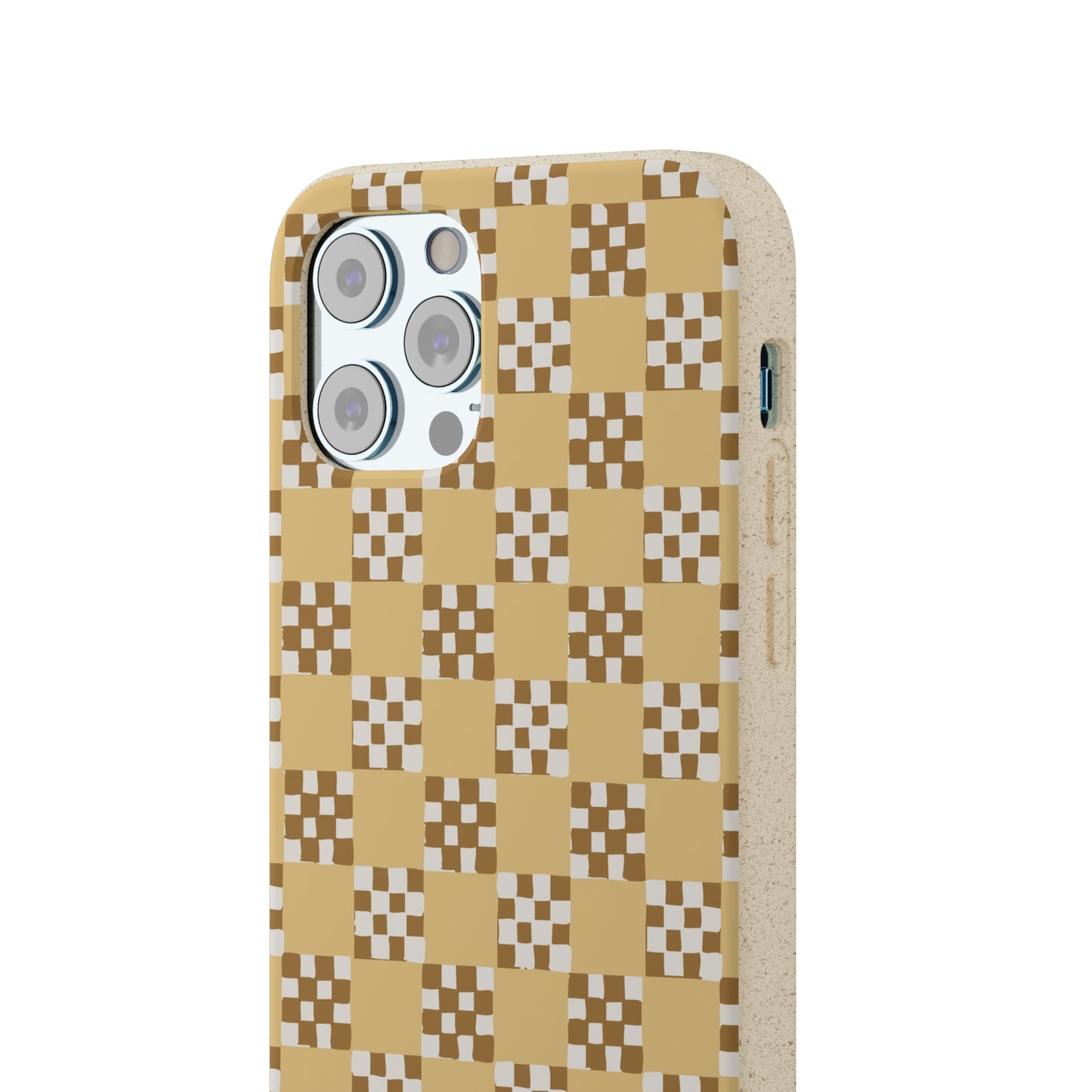 Checkered Quilt Biodegradable Phone Case, butter yellow, white and toffee