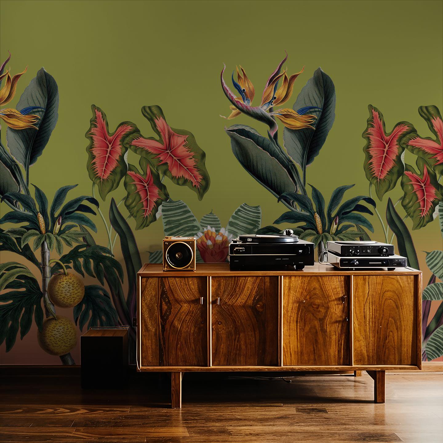 Vintage Botanical Mural, green