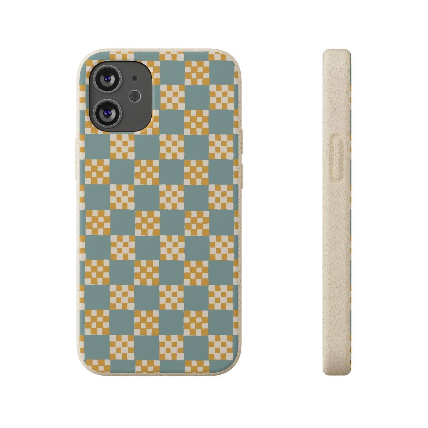 Checkered Quilt Biodegradable Phone Case, light blue and yellow