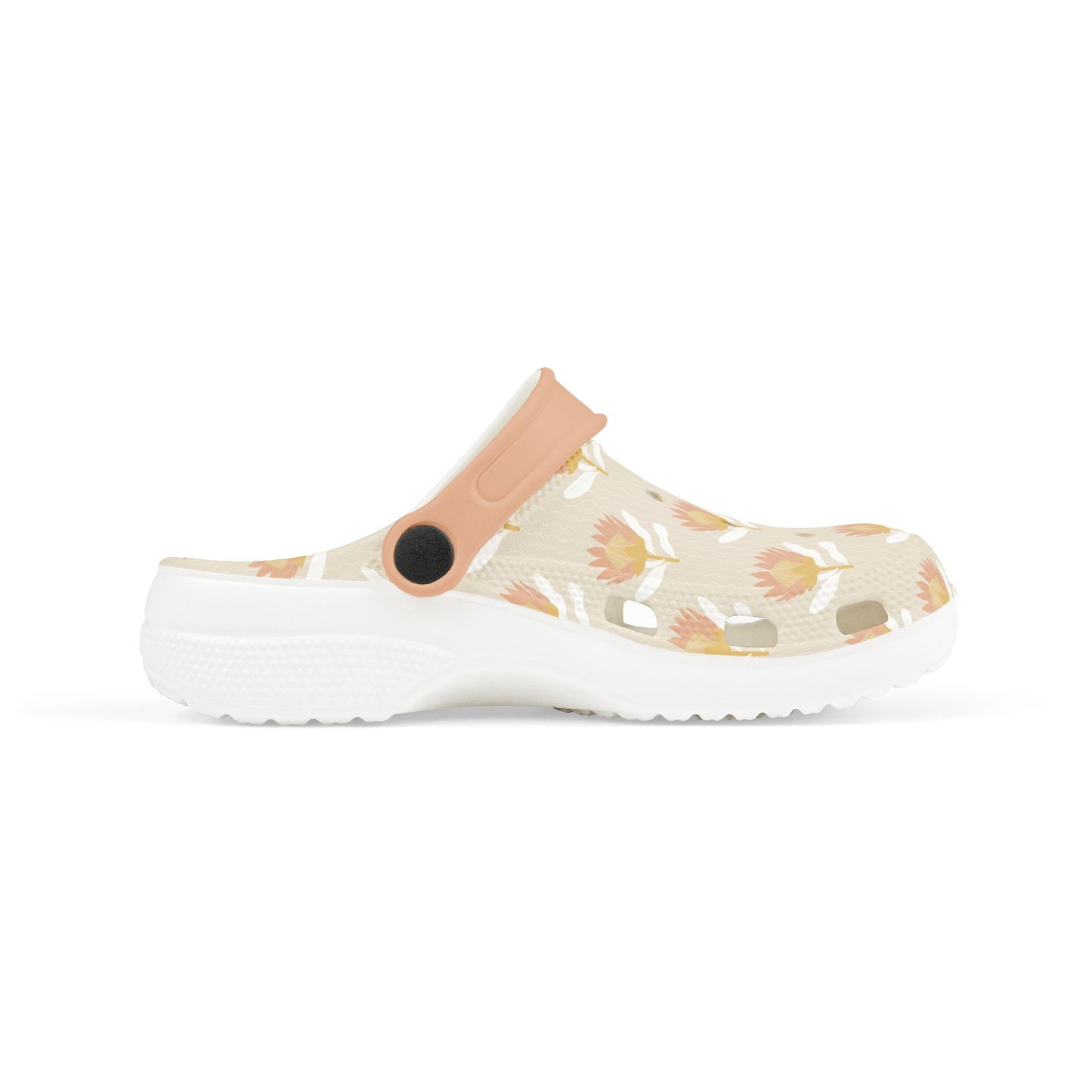 King Protea Floral Kid's EVA Foam Clogs — Tan and Light Coral All-Over Print Slip-on Shoes