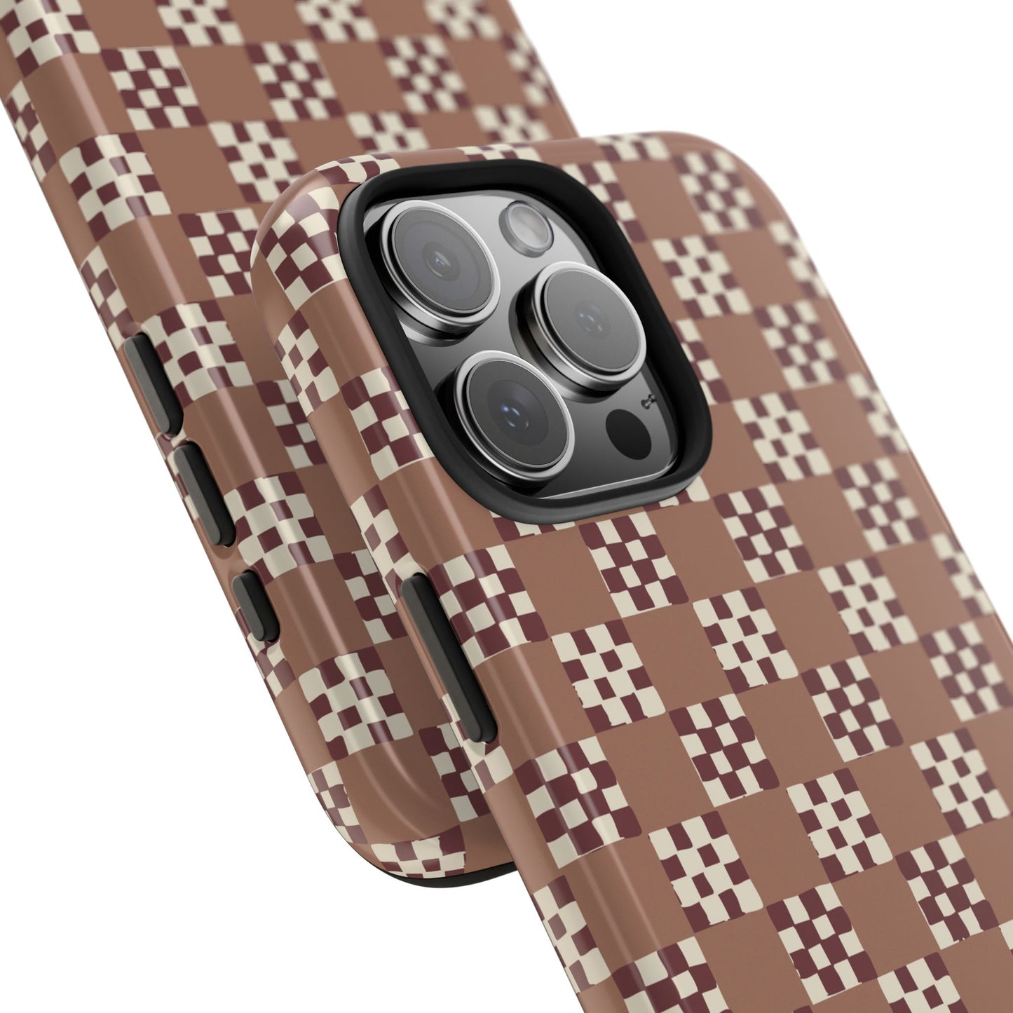 Checker Quilt Tough Phone Case — Retro Mocha Mousse Pattern, Protective iPhone Cover, Personalizable