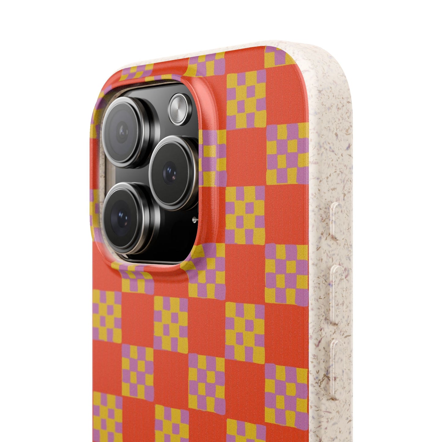 Checkered Quilt Phone Case - red orange, yellow and purple - Eco-Friendly, Biodegradable