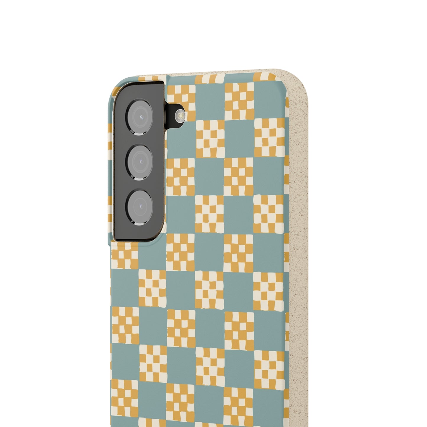 Checkered Quilt Biodegradable Phone Case, light blue and yellow