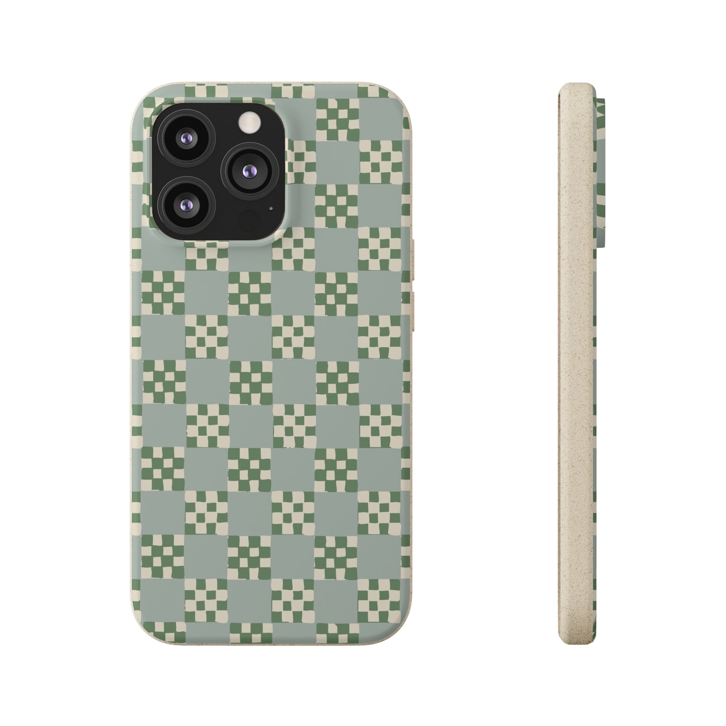 Checkered Quilt Biodegradable Phone Case, mint and green