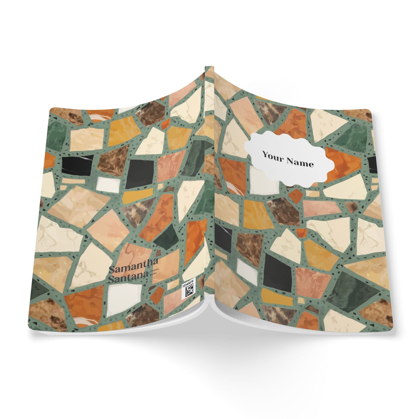 Dolce Terrazzo Softcover Personalized Journal, teal and multicolor (add your name)