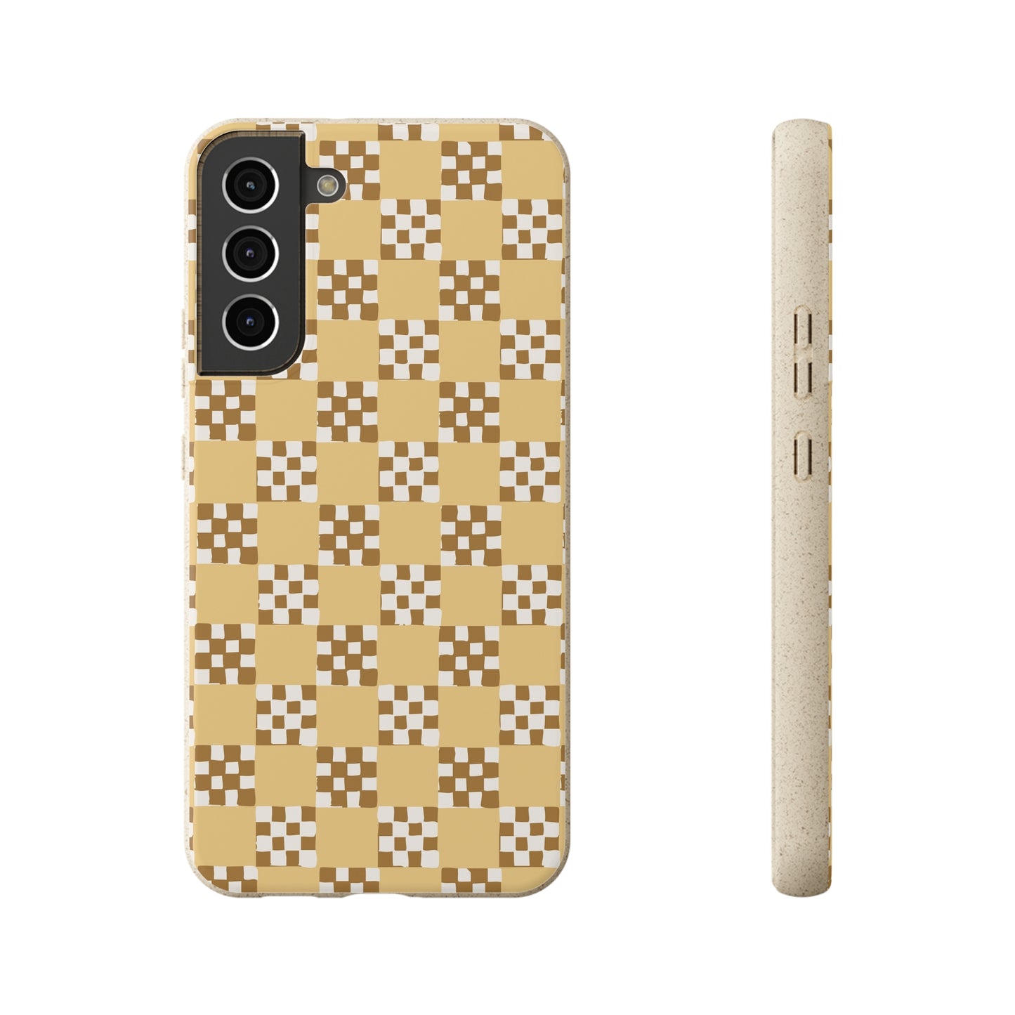 Checkered Quilt Biodegradable Phone Case, butter yellow, white and toffee