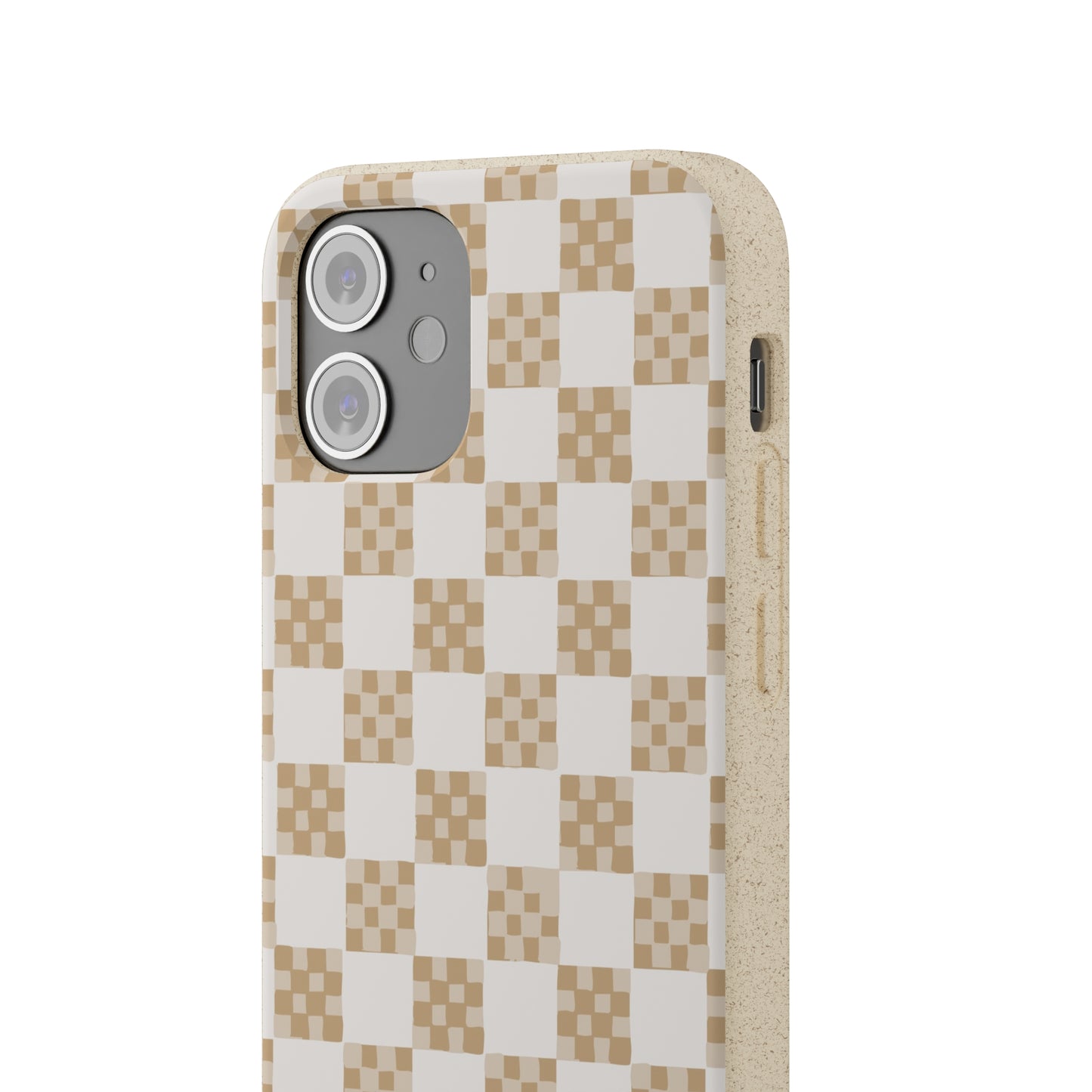 Checkered Quilt Biodegradable Phone Case, tan and white