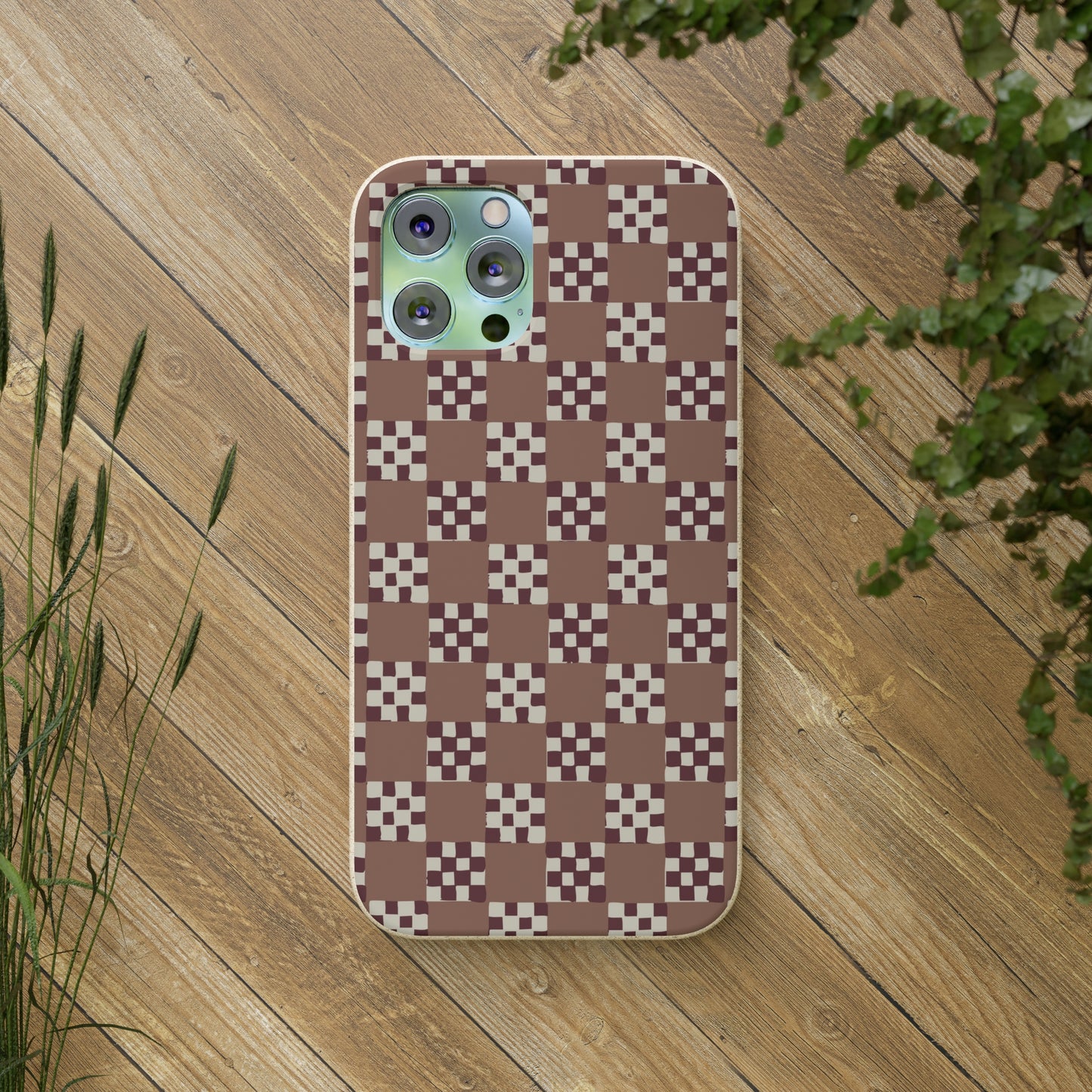 Checkered Quilt Biodegradable Phone Case, mocha mousse