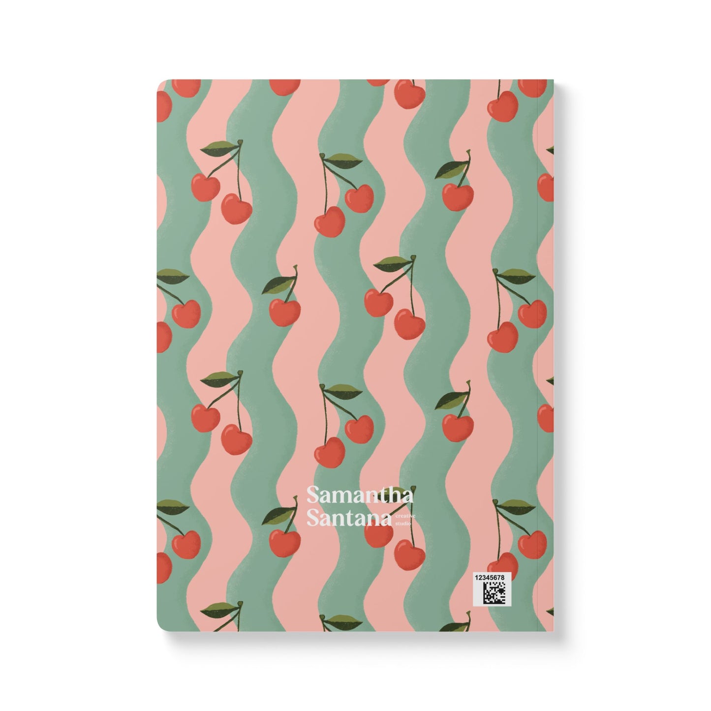 Wavy Cherry Softcover Personalized Journal, pink & teal (add your name)