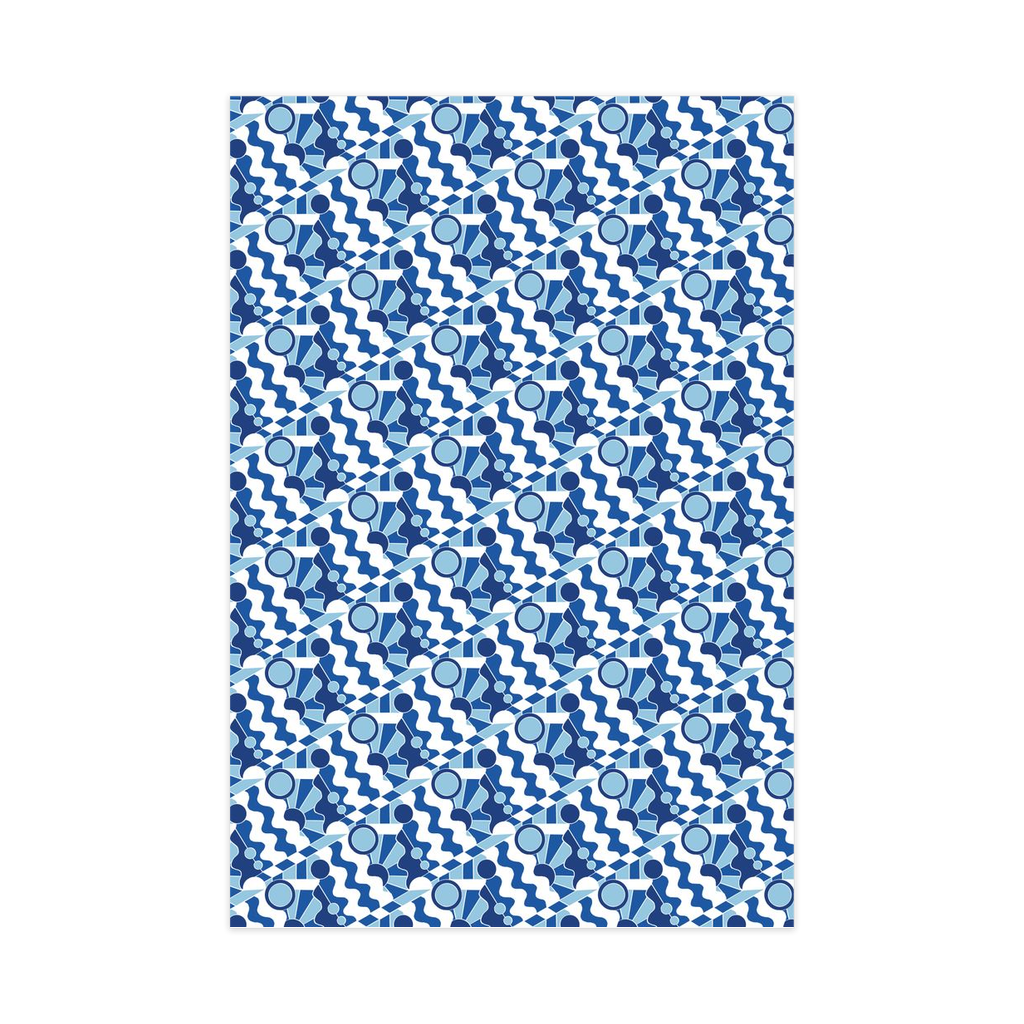 Holiday Stained Glass 01 Wrapping Paper, Large Roll, blue & white