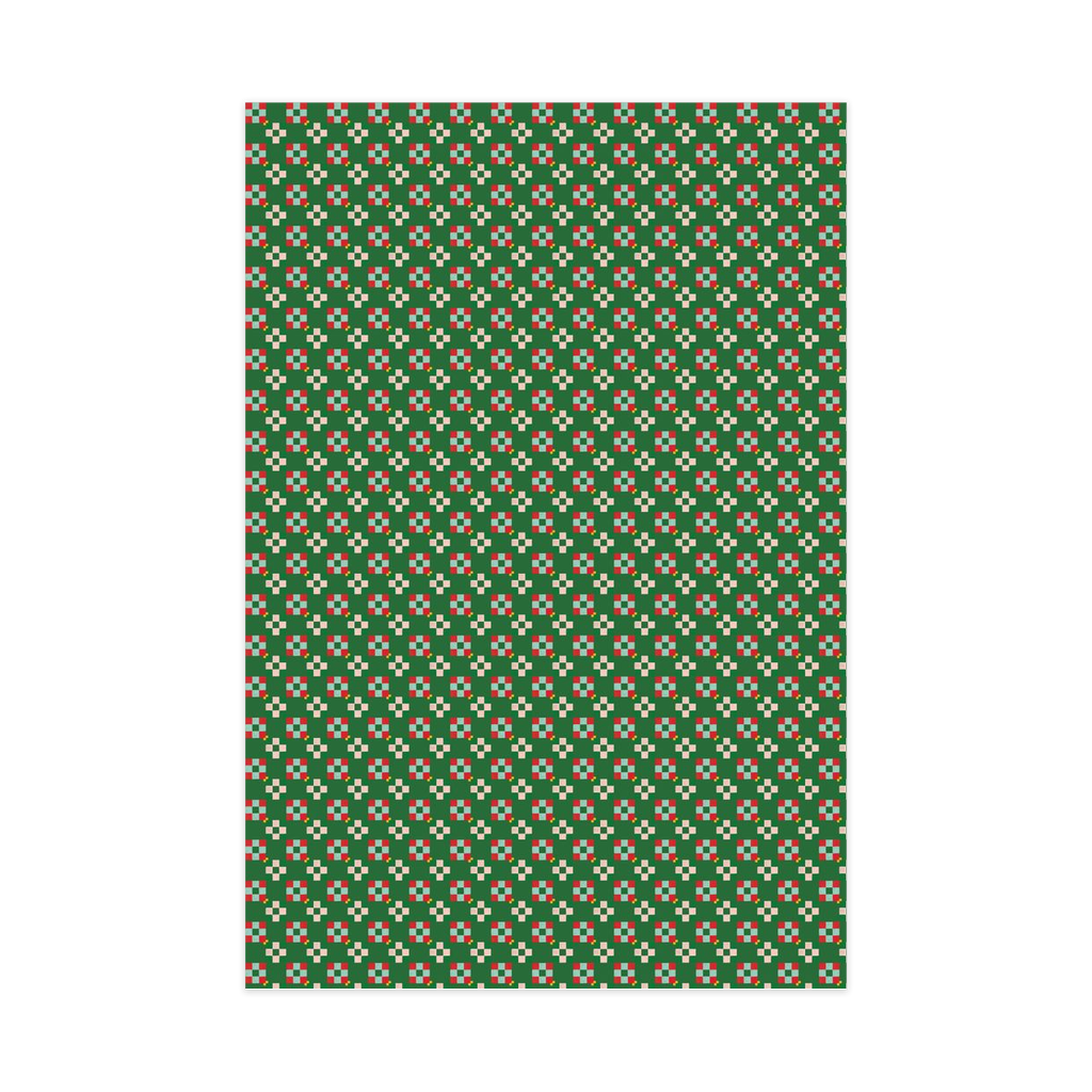 Christmas Quilt Wrapping Paper, Large Roll, green