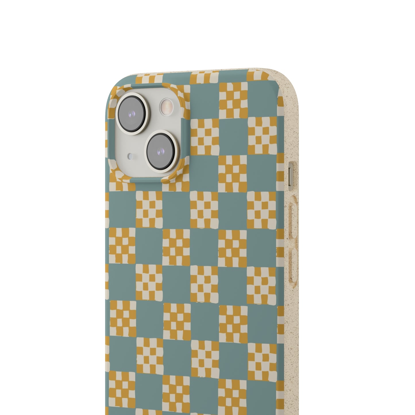 Checkered Quilt Biodegradable Phone Case, light blue and yellow