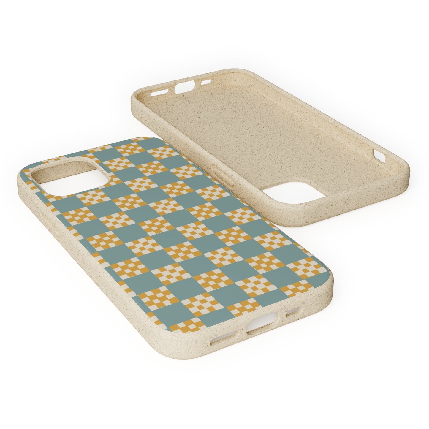 Checkered Quilt Biodegradable Phone Case, light blue and yellow