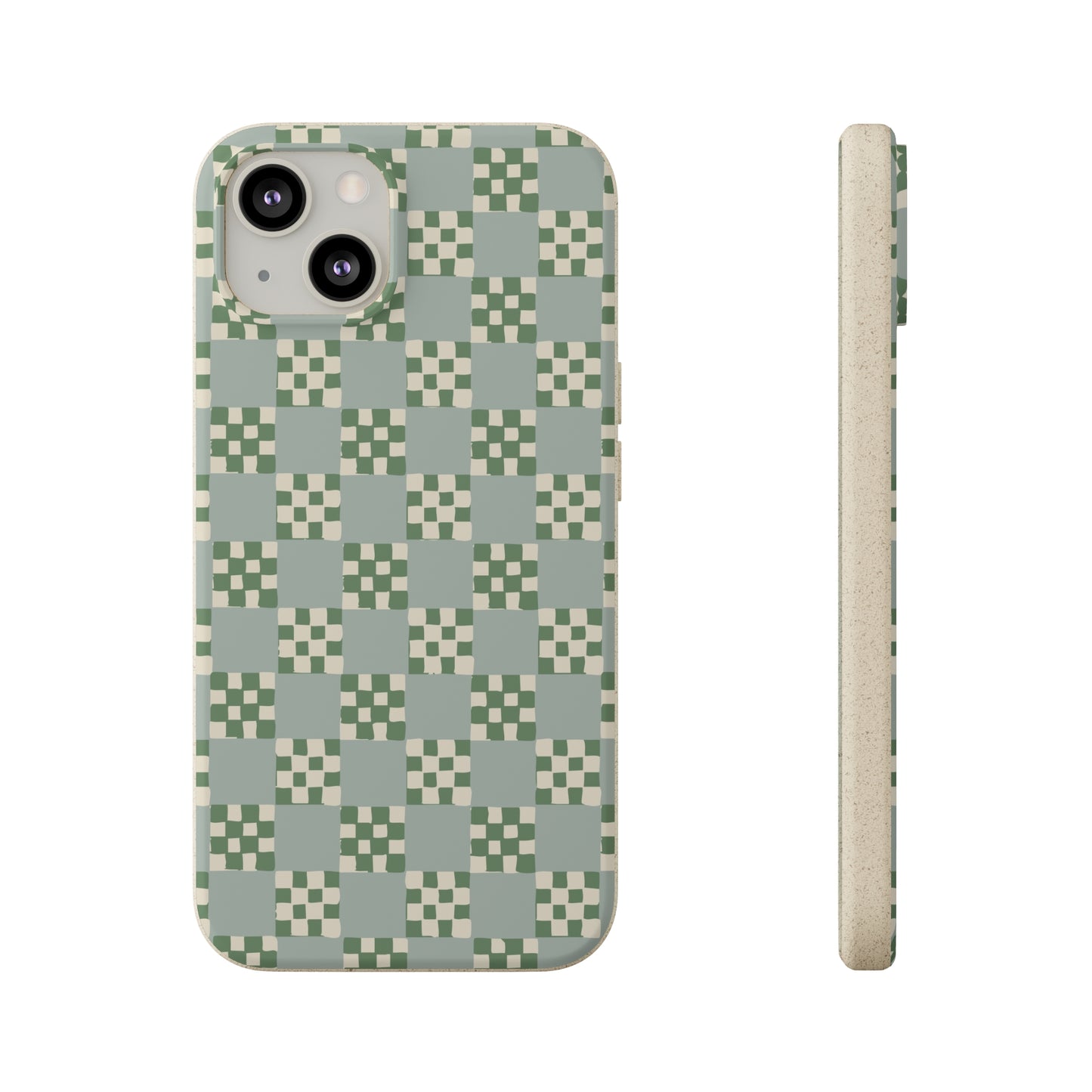 Checkered Quilt Biodegradable Phone Case, mint and green