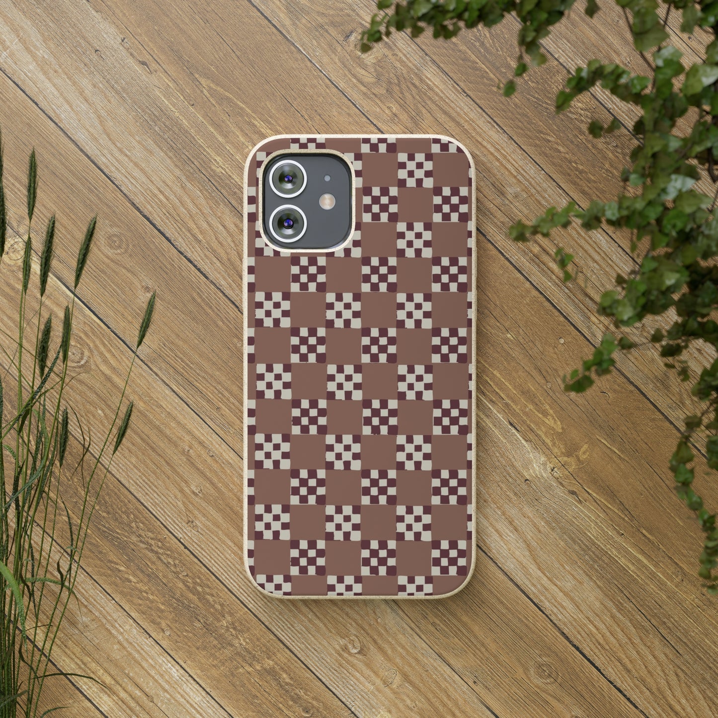 Checkered Quilt Biodegradable Phone Case, mocha mousse