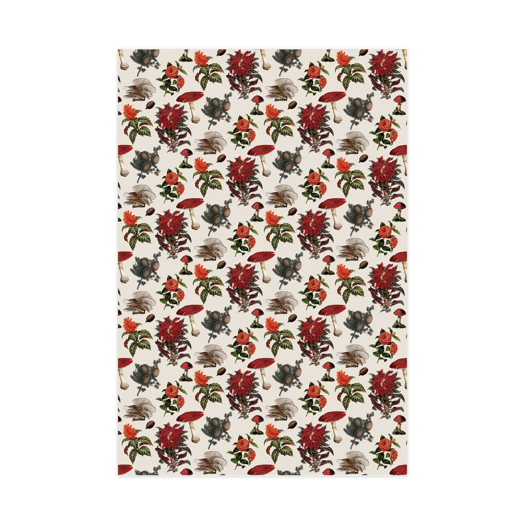 Pines and Shrooms Wrapping Paper, Large Roll, off-white and red