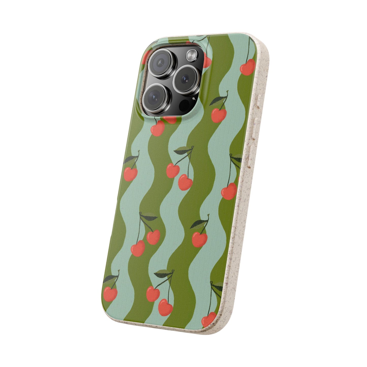 Wavy Cherry Phone Case - teal and green - Eco-Friendly, Biodegradable